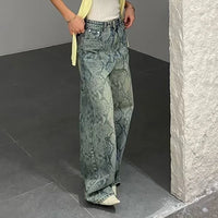 Chic Snake Print Graphic Y2K High Waist Baggy Jeans — dettaglio della stampa