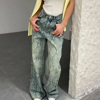Chic Snake Print Graphic Y2K High Waist Baggy Jeans — vista posteriore