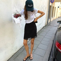 Chic Y2K Polka Dot Layered Mesh Mini Skirt — vista posteriore