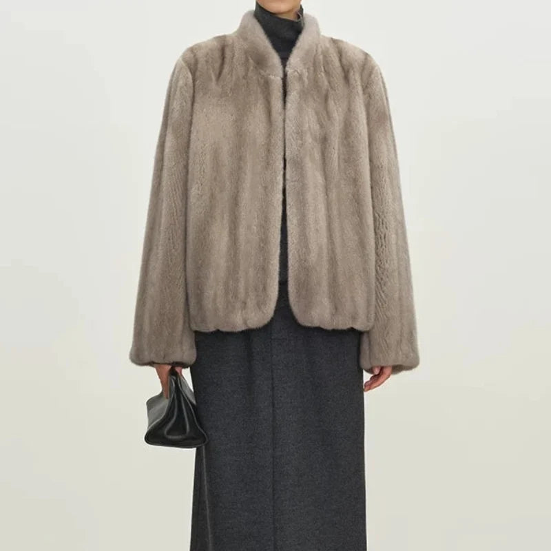 Chic Y2K Soft Faux Fur Coat Jacket — vista frontale