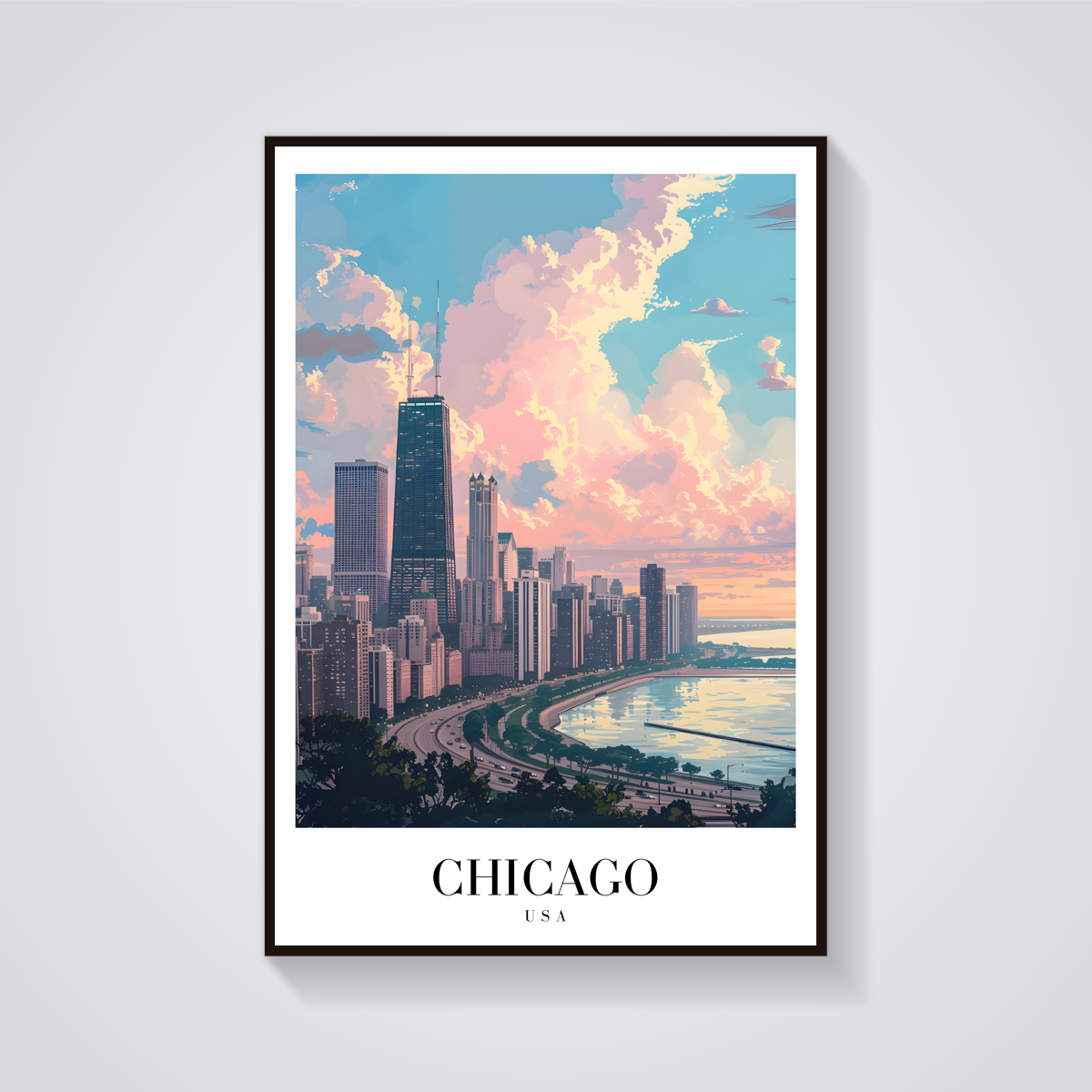 Chicago Skyline Vintage Poster — vista frontale