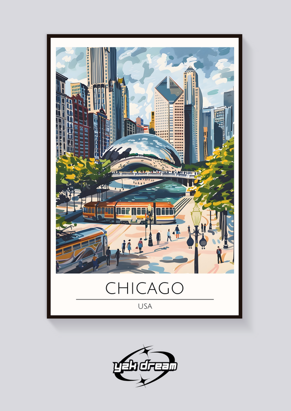 Chicago Train & Bean Poster