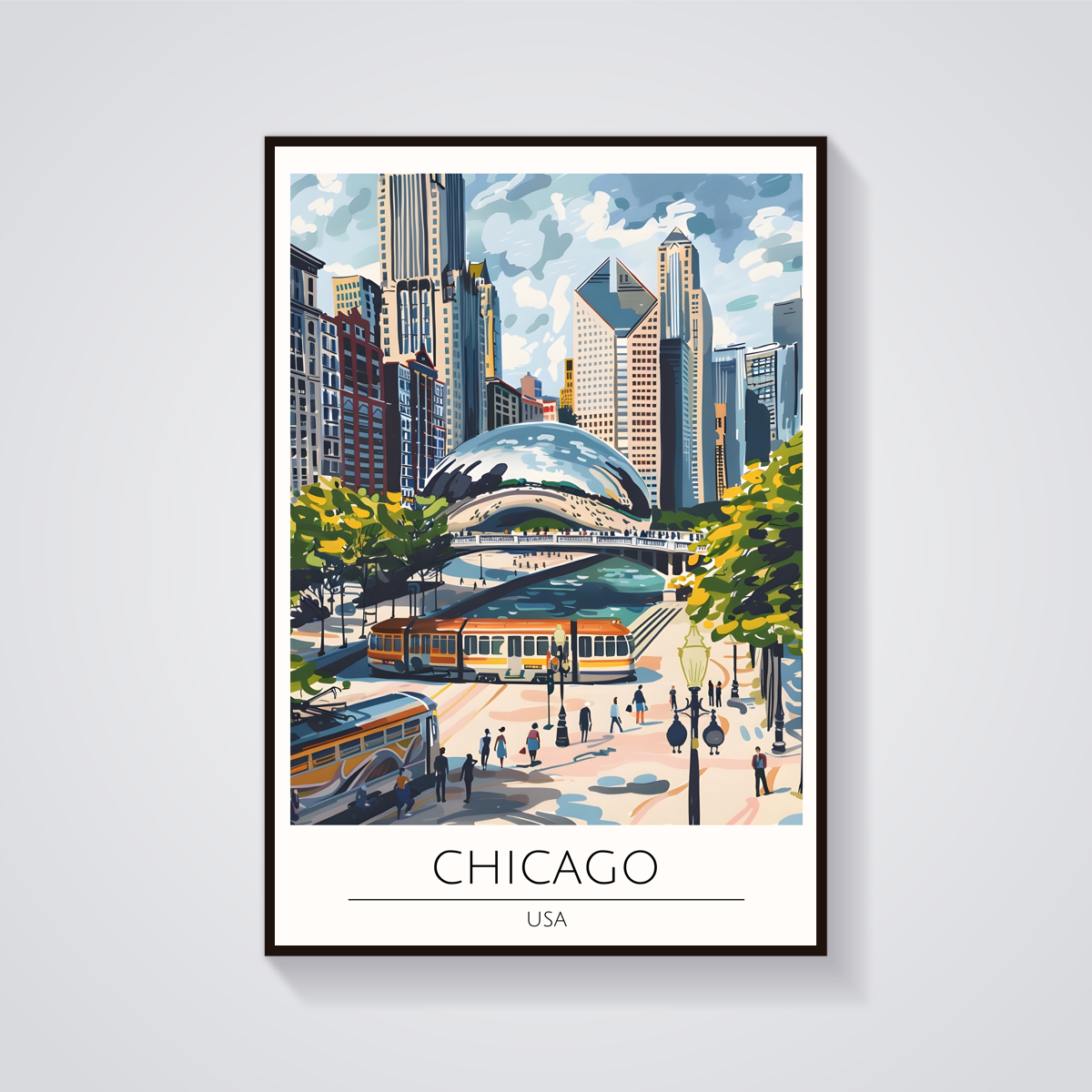 Chicago Train & Bean Poster — vista frontale