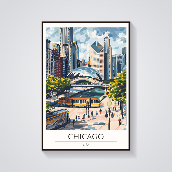 Chicago Train & Bean Poster — vista frontale