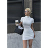 Classy Y2K Short Sleeve Half High Neck Mini Dress