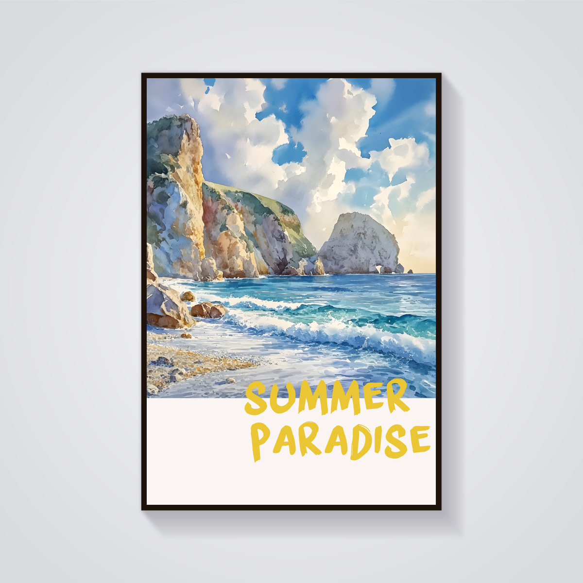 Coastal Cliffs Watercolor Poster — vista frontale