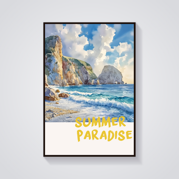 Coastal Cliffs Watercolor Poster — vista frontale