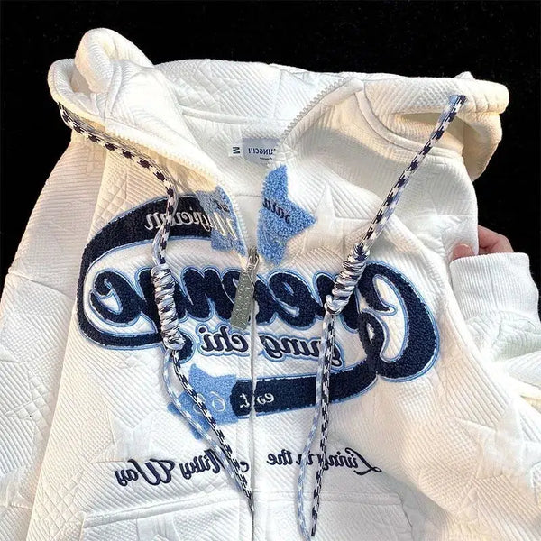 Cosy Y2K Zip Up Embroidered Hoodie