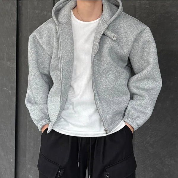 Cropped Baggy Y2K Plain Zip Up Hoodie — vista frontale