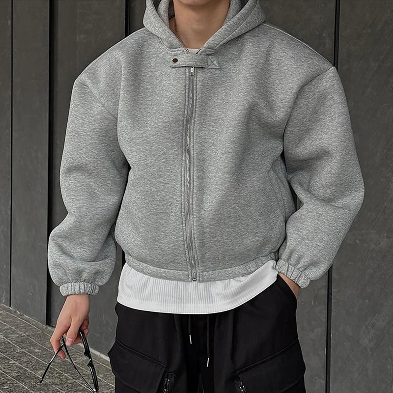 Cropped Baggy Y2K Plain Zip Up Hoodie — dettaglio