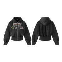 Cropped Y2K Graphic Washed Old Zip Up Hoodie — dettaglio del tessuto