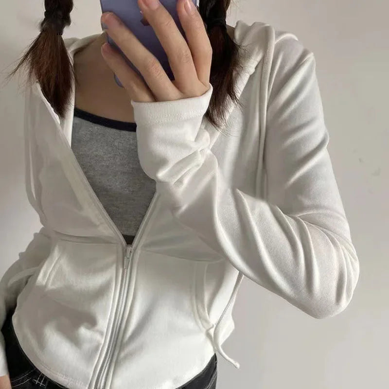 Cropped Zip Up Y2K Slim Fit Hoodie — vista frontale