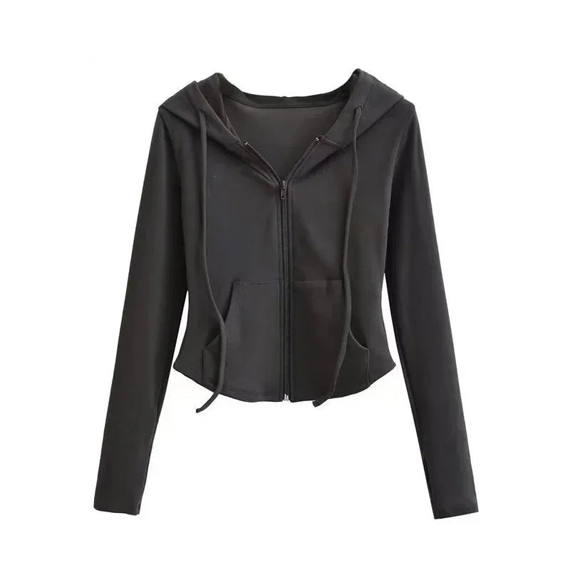Cropped Zip Up Y2K Slim Fit Hoodie — vista frontale