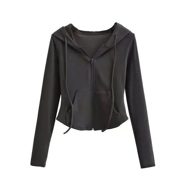 Cropped Zip Up Y2K Slim Fit Hoodie — vista frontale