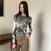 Cyber Y2K Armour Graphic Mesh Long Sleeve Top — vista posteriore