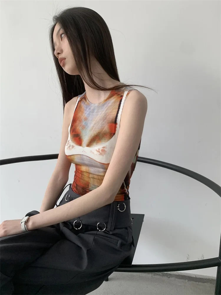Cyber Y2k Summer Mesh Tank Top — vista posteriore