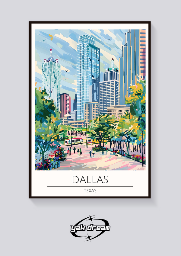Dallas Cityscape Art Deco Poster