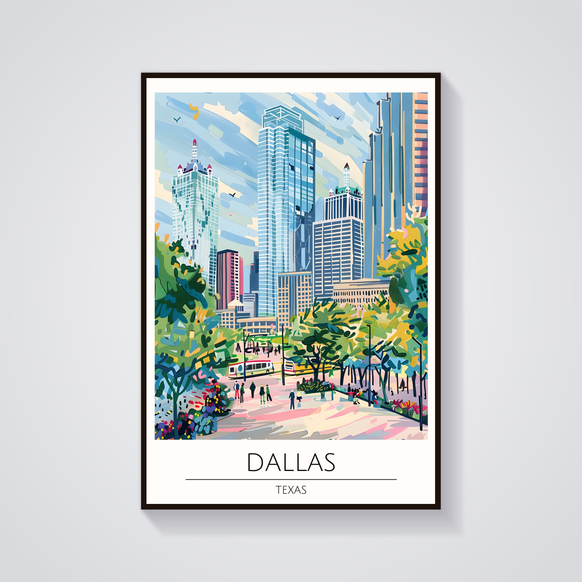 Dallas Cityscape Art Deco Poster — vista frontale