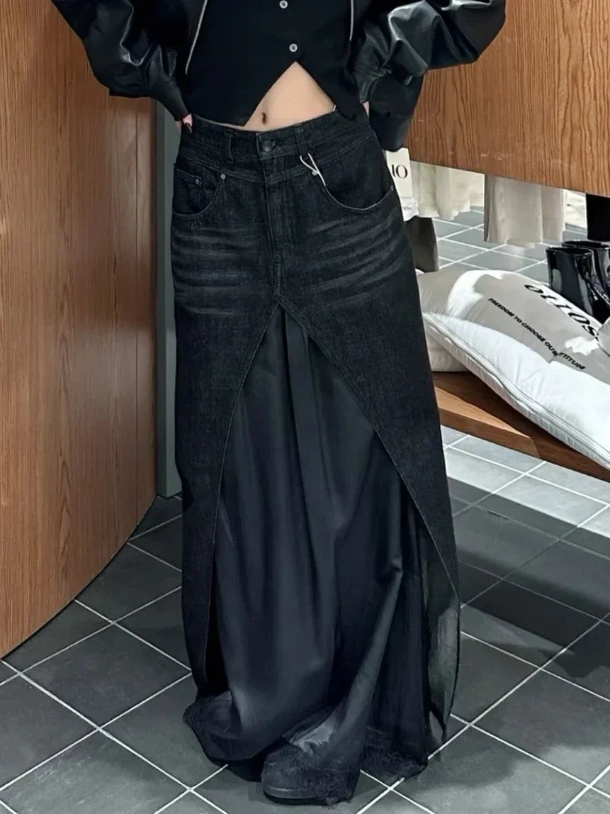 Dark Core Y2k Grunge Denim Maxi Skirt — dettaglio