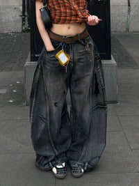 Dark Y2K High Waisted Baggy Barrel Jeans — vista frontale