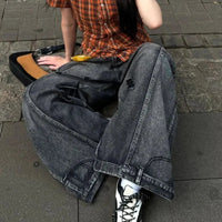 Dark Y2K High Waisted Baggy Barrel Jeans — vista posteriore