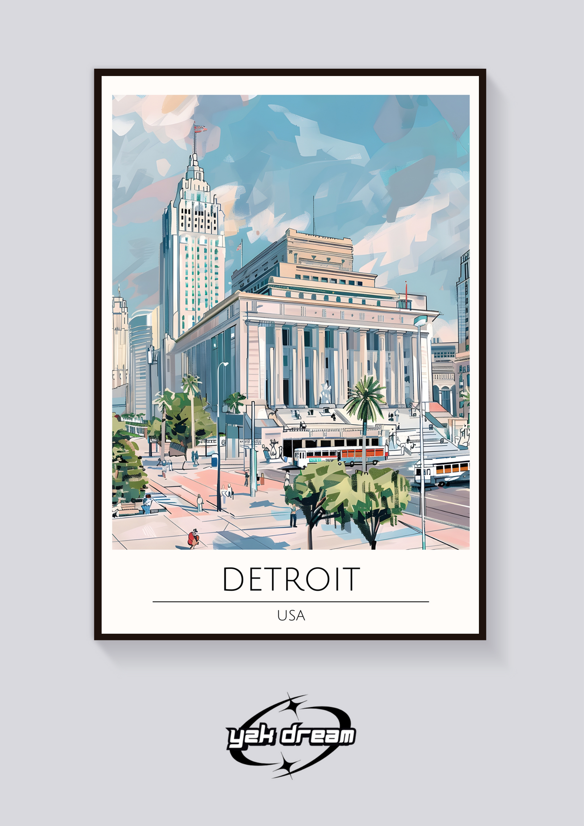 Detroit Architecture Travel Poster — vista posteriore