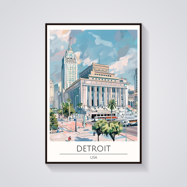 Detroit Architecture Travel Poster — vista frontale