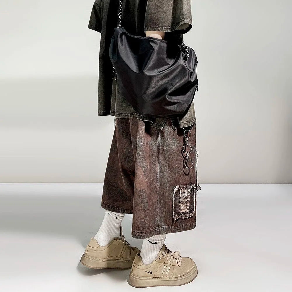 Distressed Wide Leg Y2K Dirty Grunge Baggy Denim Shorts Jorts — in alternativa