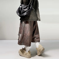 Distressed Wide Leg Y2K Dirty Grunge Baggy Denim Shorts Jorts — vista laterale