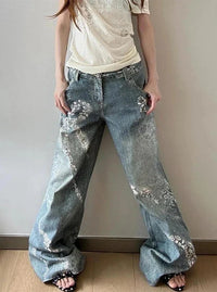 Distressed Y2K Baggy Grunge Star Denim Jeans — dettaglio
