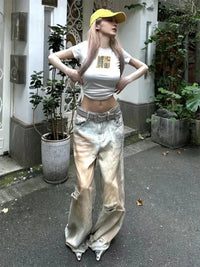 Distressed Y2K Baggy Ripped Low Waist Denim Jeans — dettaglio