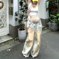 Distressed Y2K Baggy Ripped Low Waist Denim Jeans — vista frontale