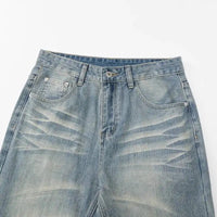 Distressed Y2K Blue Washed Slightly Flared Denim Jeans — dettaglio