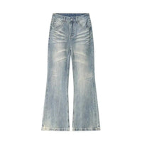 Distressed Y2K Blue Washed Slightly Flared Denim Jeans — vista posteriore