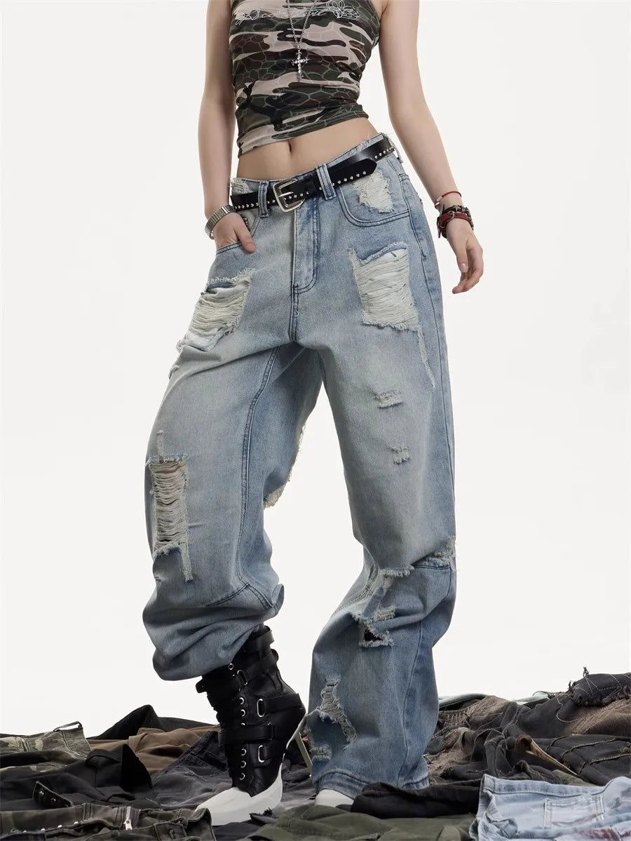 Distressed Y2K High Waist Flared Jeans — vista posteriore