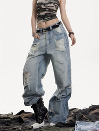 Distressed Y2K High Waist Flared Jeans — vista posteriore