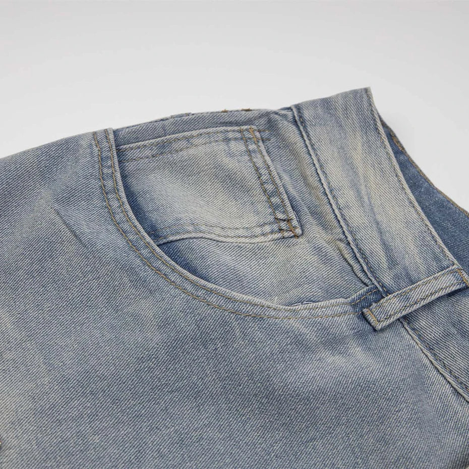 Distressed Y2K Rhinestone Studded Denim Shorts Jorts — dettaglio