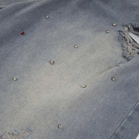 Distressed Y2K Rhinestone Studded Denim Shorts Jorts — dettaglio della stampa