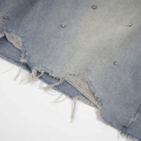 Distressed Y2K Rhinestone Studded Denim Shorts Jorts — vista laterale