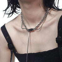 Double Layered Y2K Square Tassel Necklace — dettaglio