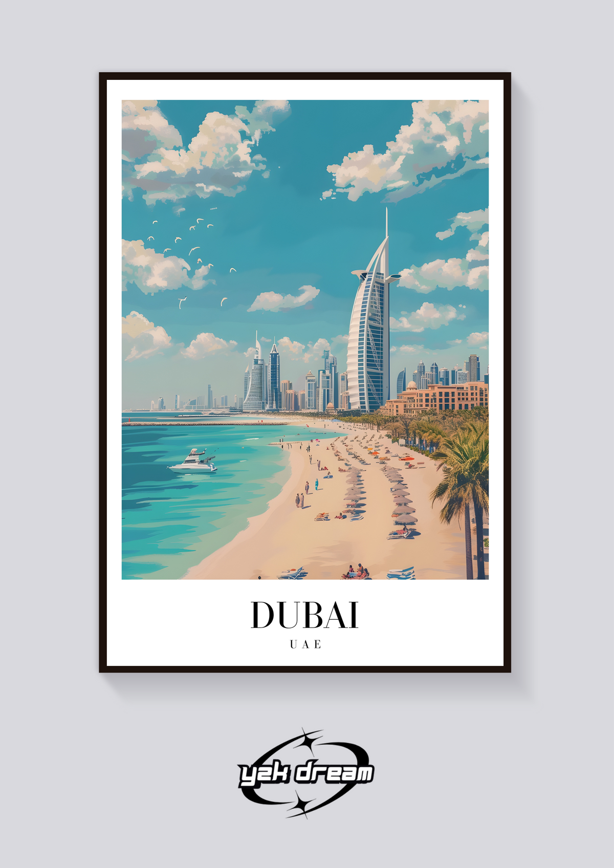 Dubai Beach Vintage Travel Poster — vista posteriore
