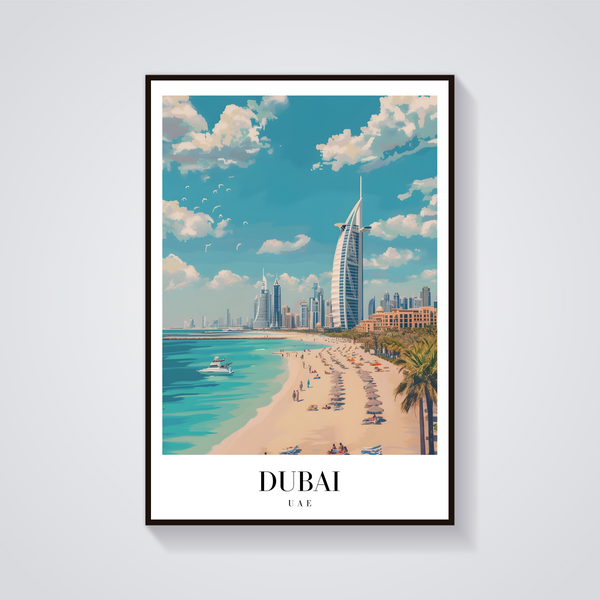 Dubai Beach Vintage Travel Poster — vista frontale
