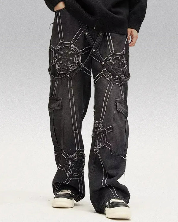 Embroidered Spider Web Y2K Jeans — vista frontale