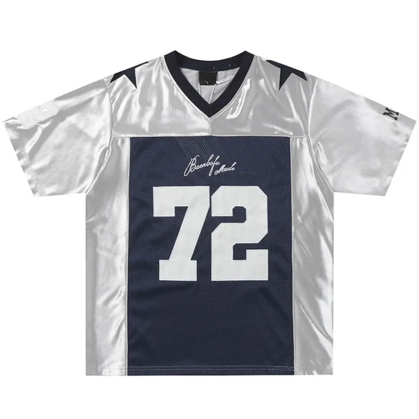 Embroidered Star Patchwork Y2K Mesh Football Jersey