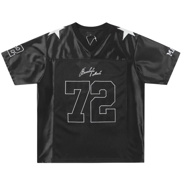 Embroidered Star Patchwork Y2K Mesh Football Jersey — vista frontale
