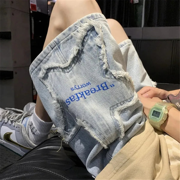 Embroidered Y2K High Waist Star Shorts Jorts — vista frontale