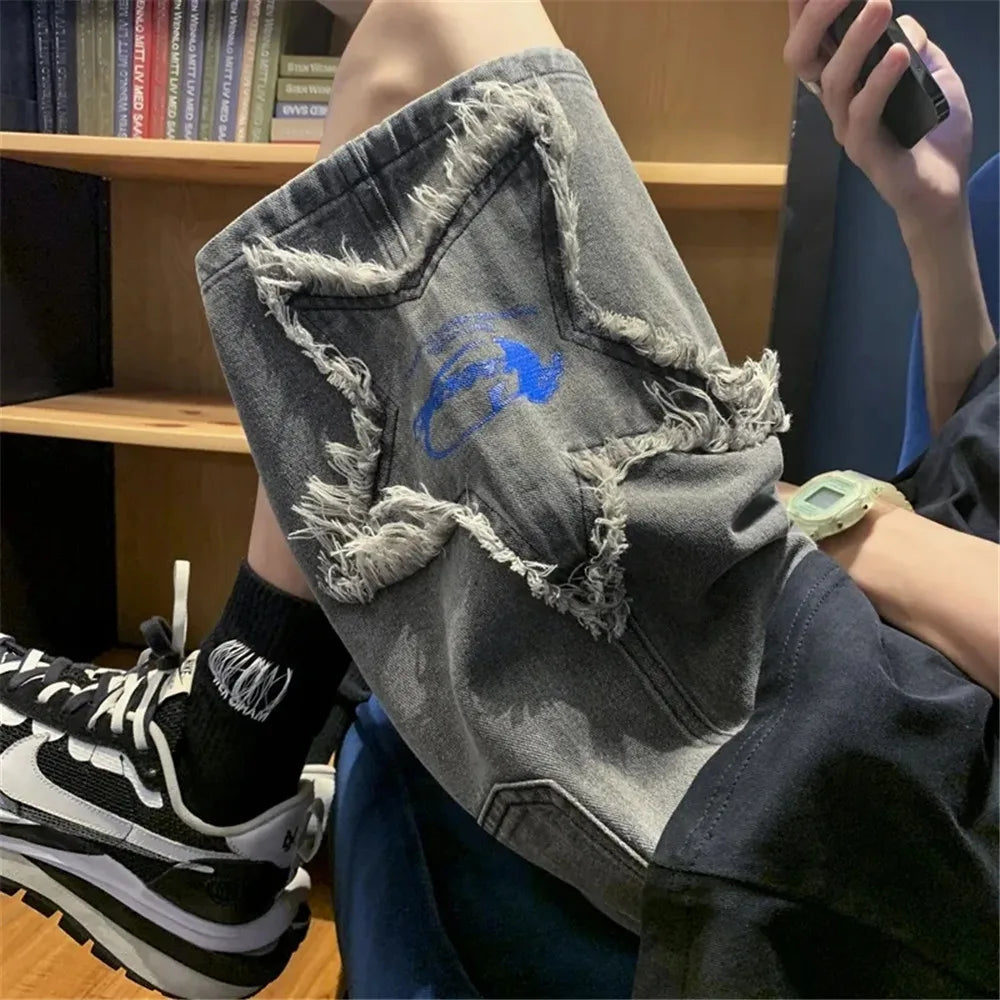 Embroidered Y2K High Waist Star Shorts Jorts — dettaglio della stampa
