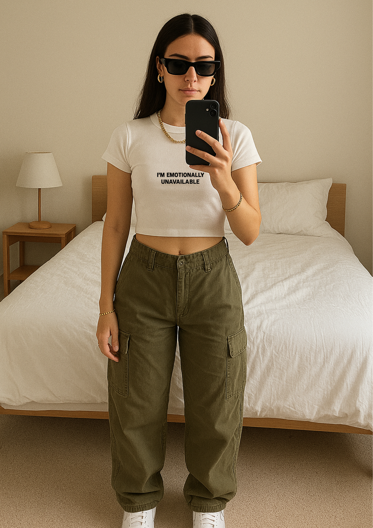Emotionally Unavailable Graphic Baby Tee — dettaglio del tessuto