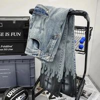 Flame Y2K Cross Graphic Print Straight Baggy Jeans — vista posteriore