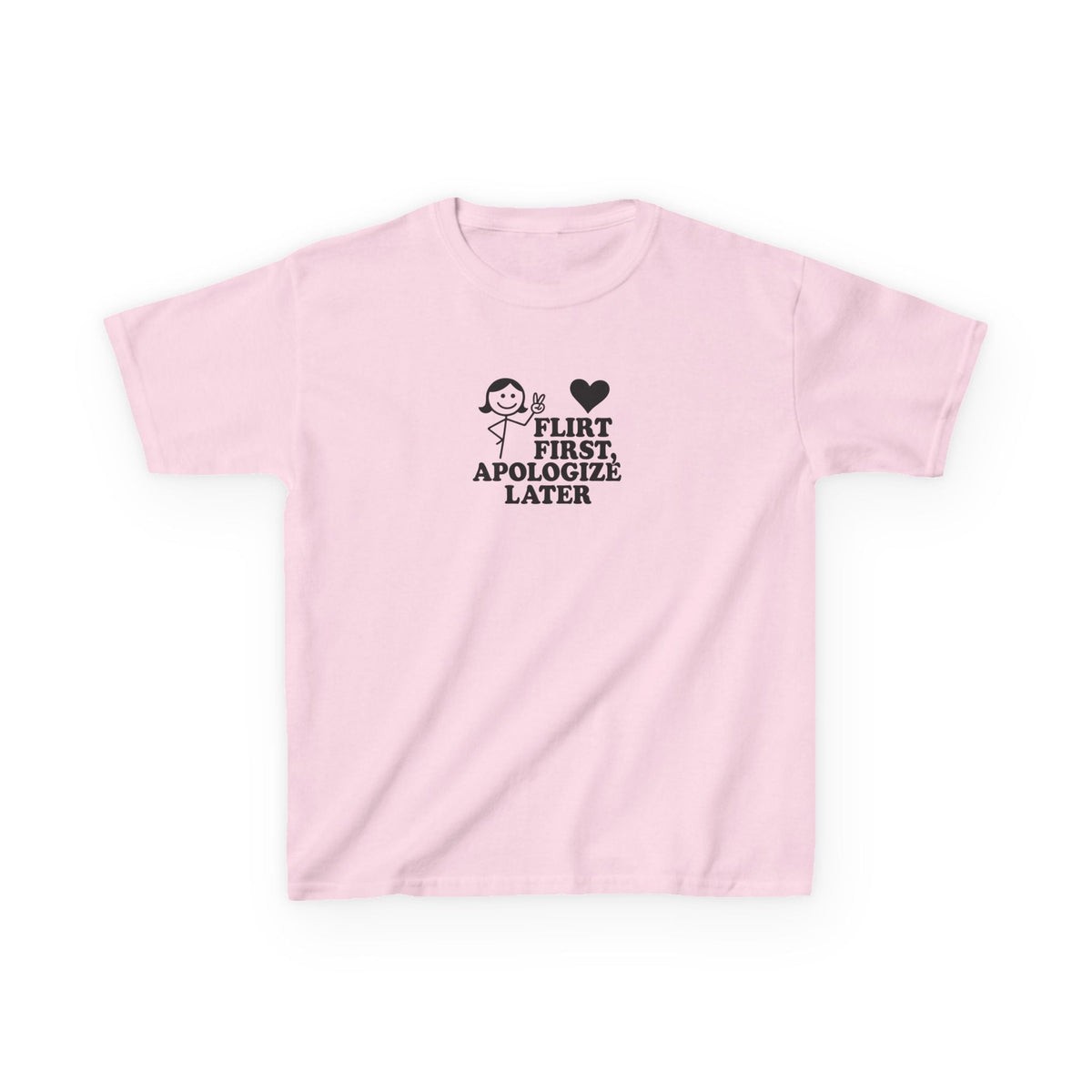 Flirt First, Apologise Later Graphic Baby Tee — dettaglio della stampa